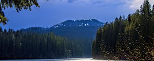 Preview wallpaper lake, mountains, trees, branches, landscape