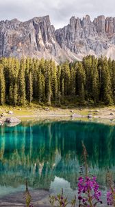 Preview wallpaper lake, mountains, trees, landscape, mountain landscape, italy