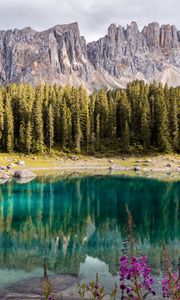 Preview wallpaper lake, mountains, trees, landscape, mountain landscape, italy