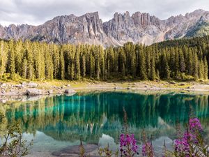 Preview wallpaper lake, mountains, trees, landscape, mountain landscape, italy
