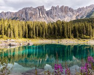 Preview wallpaper lake, mountains, trees, landscape, mountain landscape, italy