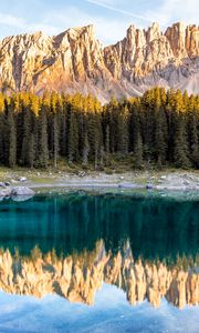 Preview wallpaper lake, mountains, trees, reflection, landscape, italy