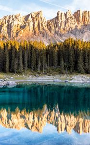 Preview wallpaper lake, mountains, trees, reflection, landscape, italy