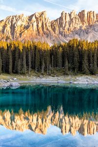 Preview wallpaper lake, mountains, trees, reflection, landscape, italy
