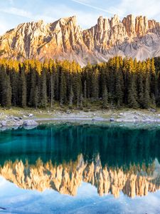 Preview wallpaper lake, mountains, trees, reflection, landscape, italy