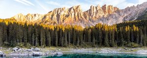 Preview wallpaper lake, mountains, trees, reflection, landscape, italy