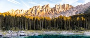 Preview wallpaper lake, mountains, trees, reflection, landscape, italy