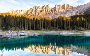 Preview wallpaper lake, mountains, trees, reflection, landscape, italy