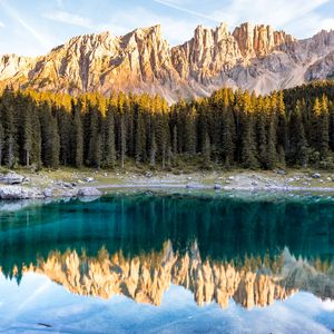 Preview wallpaper lake, mountains, trees, reflection, landscape, italy