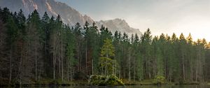 Preview wallpaper lake, mountains, trees, sky, peaks