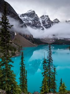 Preview wallpaper lake, mountains, trees, clouds, landscape