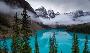 Preview wallpaper lake, mountains, trees, clouds, landscape