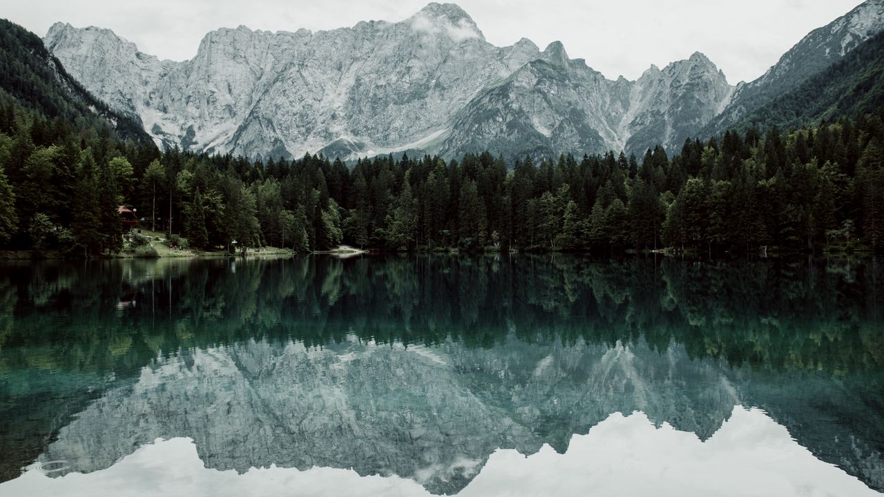 Wallpaper lake, mountains, trees, landscape, reflection