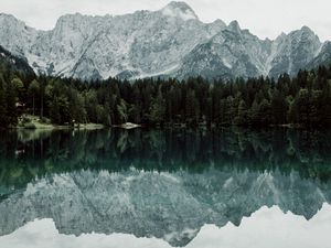 Preview wallpaper lake, mountains, trees, landscape, reflection