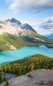 Preview wallpaper lake, mountains, trees, spruce, landscape