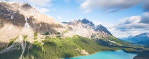 Preview wallpaper lake, mountains, trees, spruce, landscape