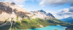 Preview wallpaper lake, mountains, trees, spruce, landscape