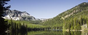 Preview wallpaper lake, mountains, trees, spruce, landscape, reflection