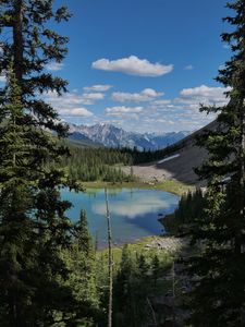 Preview wallpaper lake, mountains, trees, valley, landscape