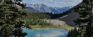Preview wallpaper lake, mountains, trees, valley, landscape