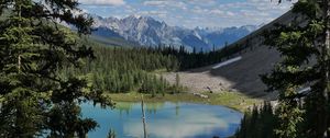 Preview wallpaper lake, mountains, trees, valley, landscape