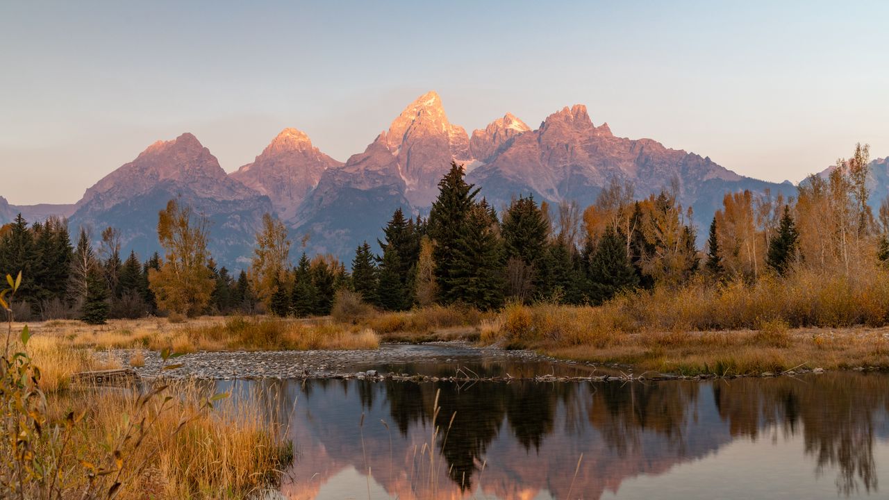 Wallpaper lake, mountains, trees, reflection, landscape