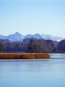 Preview wallpaper lake, mountains, trees, landscape, nature