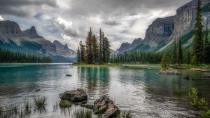 Preview wallpaper lake, mountains, trees, rocks, landscape