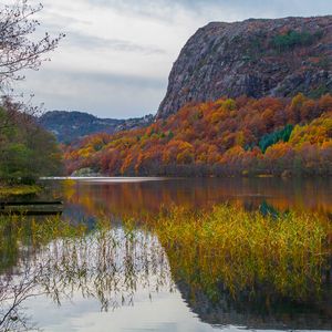 Preview wallpaper lake, mountains, trees, reflection, autumn, landscape