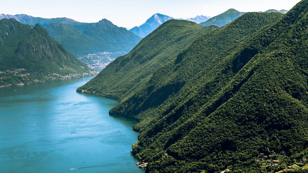 Wallpaper lake, mountains, trees, nature, landscape