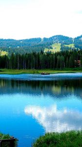 Preview wallpaper lake, mountains, trees, grass