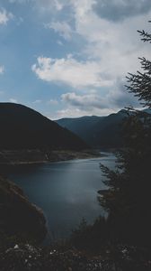 Preview wallpaper lake, mountains, twilight, evening, sky