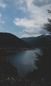 Preview wallpaper lake, mountains, twilight, evening, sky
