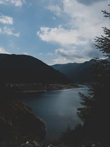 Preview wallpaper lake, mountains, twilight, evening, sky