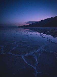 Preview wallpaper lake, mountains, twilight, starry sky, water, surface