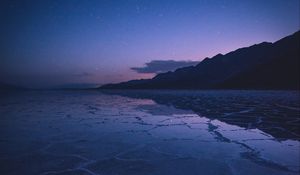 Preview wallpaper lake, mountains, twilight, starry sky, water, surface