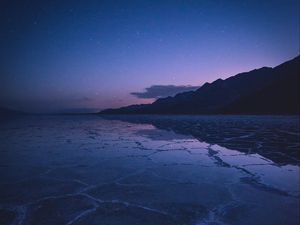 Preview wallpaper lake, mountains, twilight, starry sky, water, surface