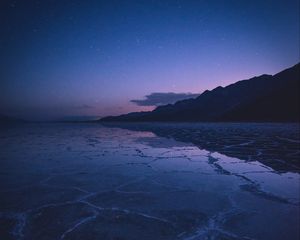 Preview wallpaper lake, mountains, twilight, starry sky, water, surface