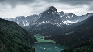 Preview wallpaper lake, mountains, valley, aerial view, landscape