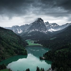 Preview wallpaper lake, mountains, valley, aerial view, landscape