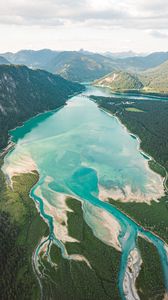 Preview wallpaper lake, mountains, valley, distance