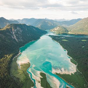 Preview wallpaper lake, mountains, valley, distance