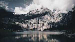 Preview wallpaper lake, mountains, water, oeschinensee, kandersteg, switzerland