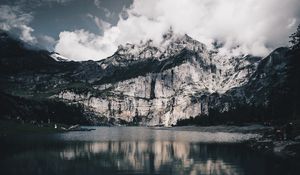 Preview wallpaper lake, mountains, water, oeschinensee, kandersteg, switzerland