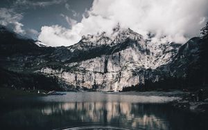 Preview wallpaper lake, mountains, water, oeschinensee, kandersteg, switzerland