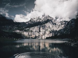 Preview wallpaper lake, mountains, water, oeschinensee, kandersteg, switzerland