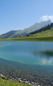 Preview wallpaper lake, mountains, water, landscape, nature, summer