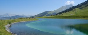 Preview wallpaper lake, mountains, water, landscape, nature, summer