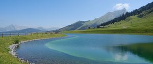 Preview wallpaper lake, mountains, water, landscape, nature, summer