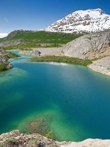 Preview wallpaper lake, mountains, water, blue, snow